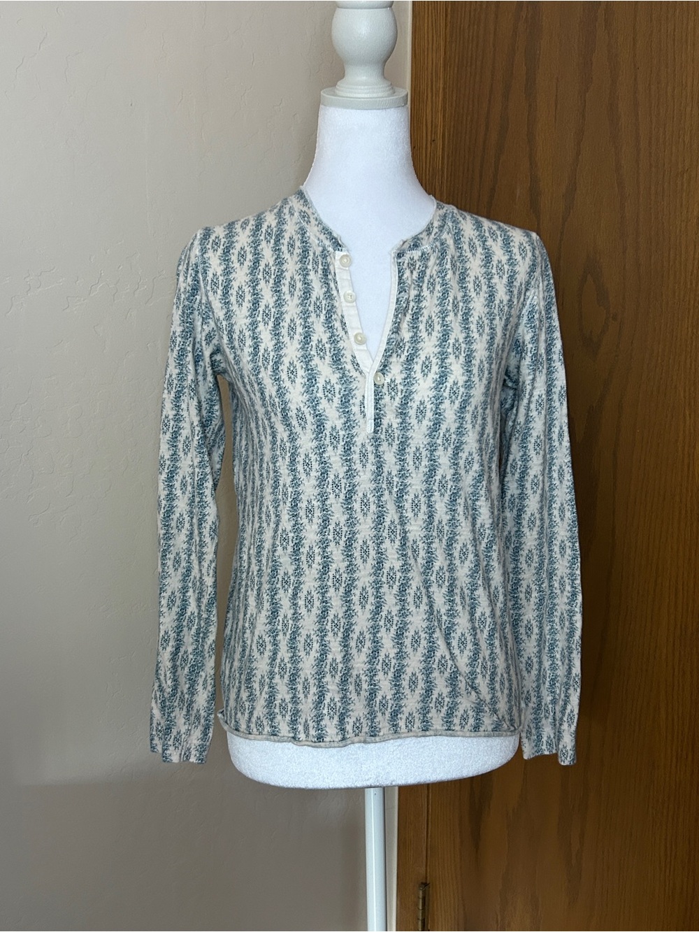 RRL Double RL Ralph Lauren Blue Floral Henley Long Sleeve Top Size Small